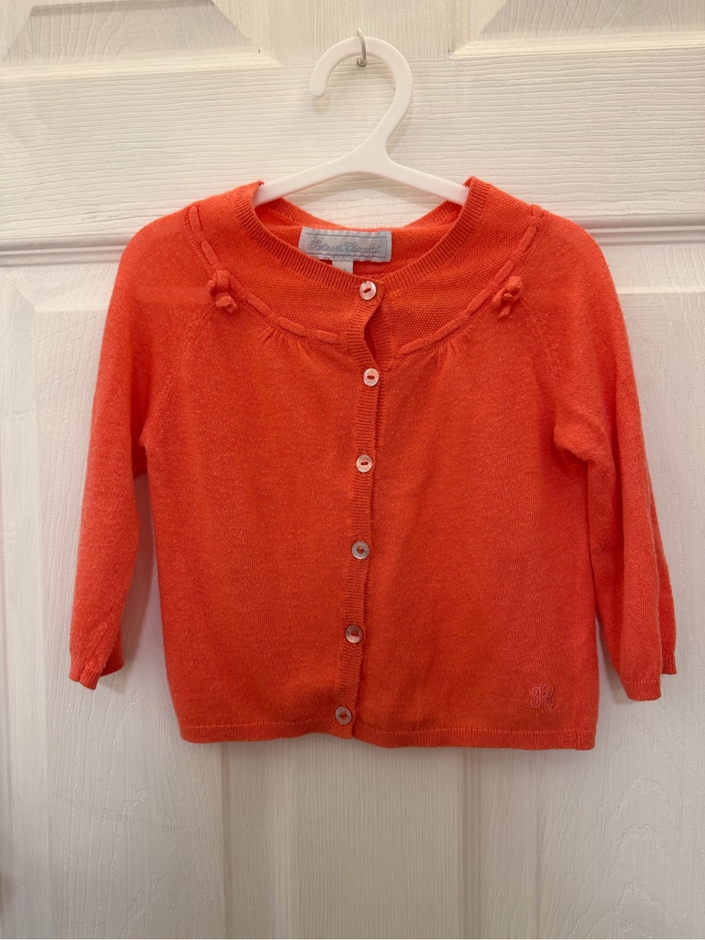 Tartine et Chocolat Coral Knit Button Cardigan with Flower Detail
